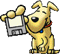 Rocky the floppy Dog with a floppy disk